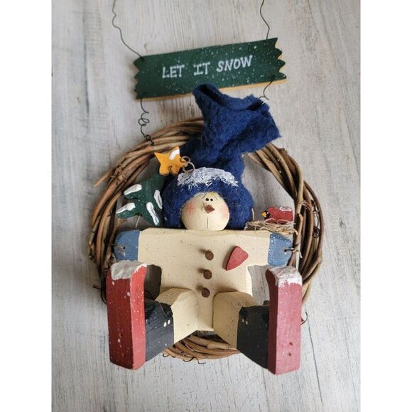 Let It Snow wooden wreath sign Xmas hanging rustic - Picture 3 of 8